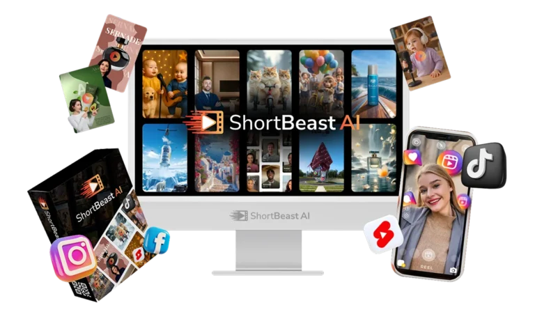 Dashboard preview of ShortBeast AI showing viral video styles for TikTok, YouTube Shorts, Instagram Reels, and Facebook